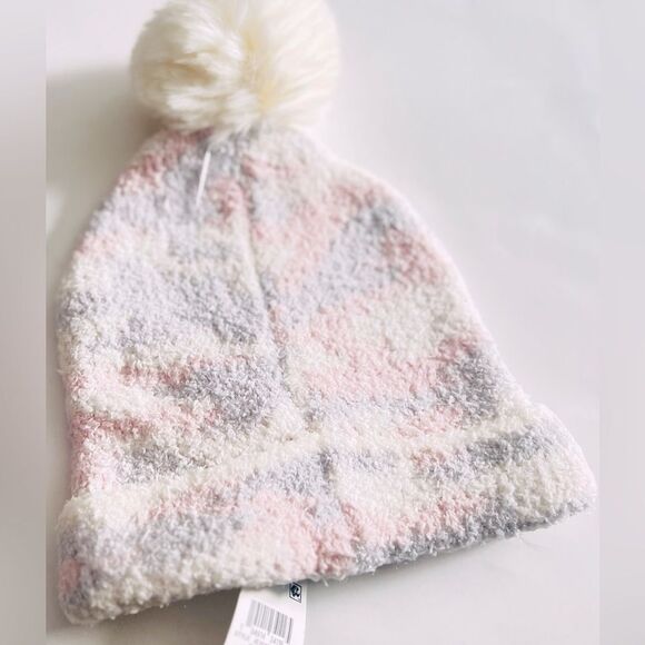 Jenni Fuzzy Jacquard Pom Pom Beanie in Animal Print One Size blush grey NWT - Picture 4 of 5